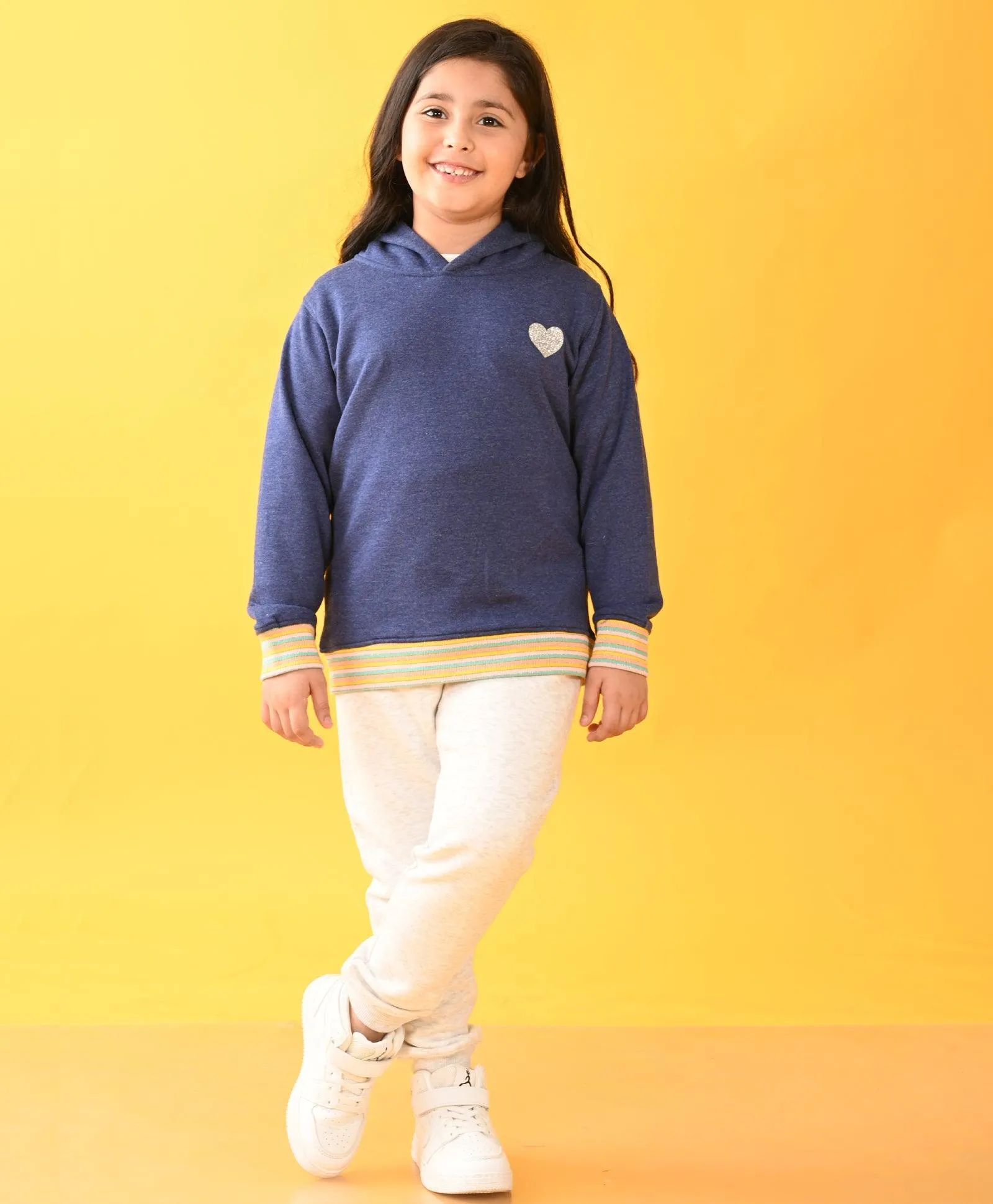 BLUE MELANGE FUN RIB ECRU MELANGE JOGGERT SET - BLUE/ECRU