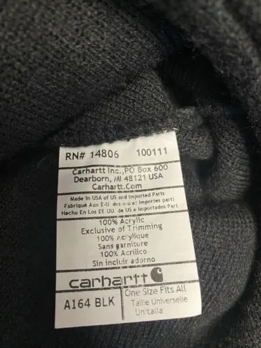 Carhartt Billed Winter Beanie Ski Knit Cap Hat Black Made In USA Size M-L