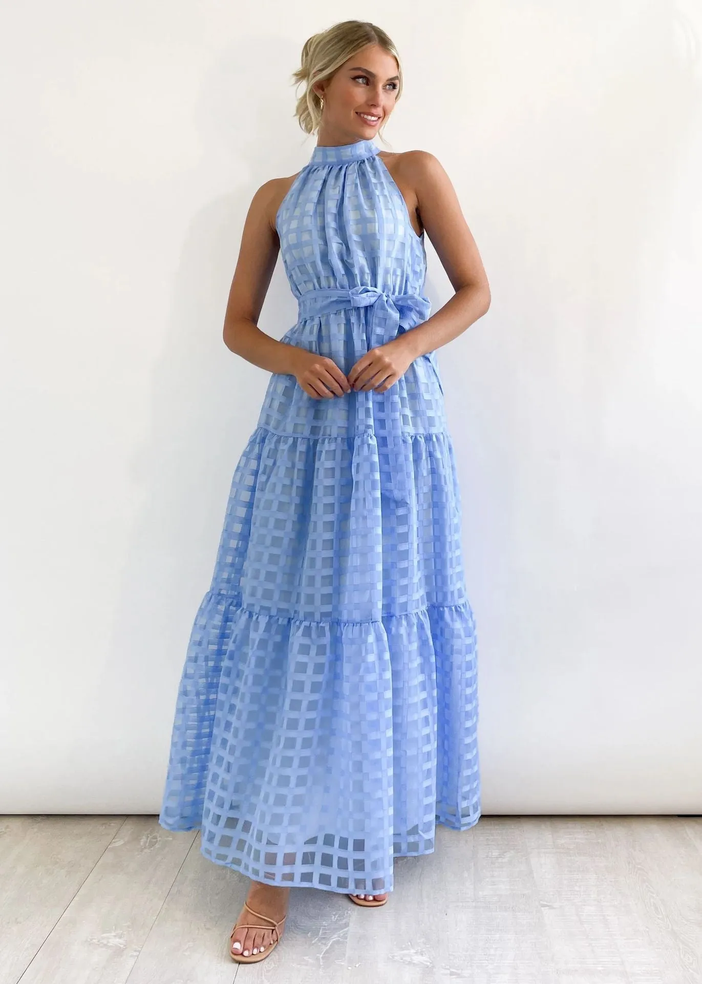 Hot Pink Halter Retro Maxi Summer Dress