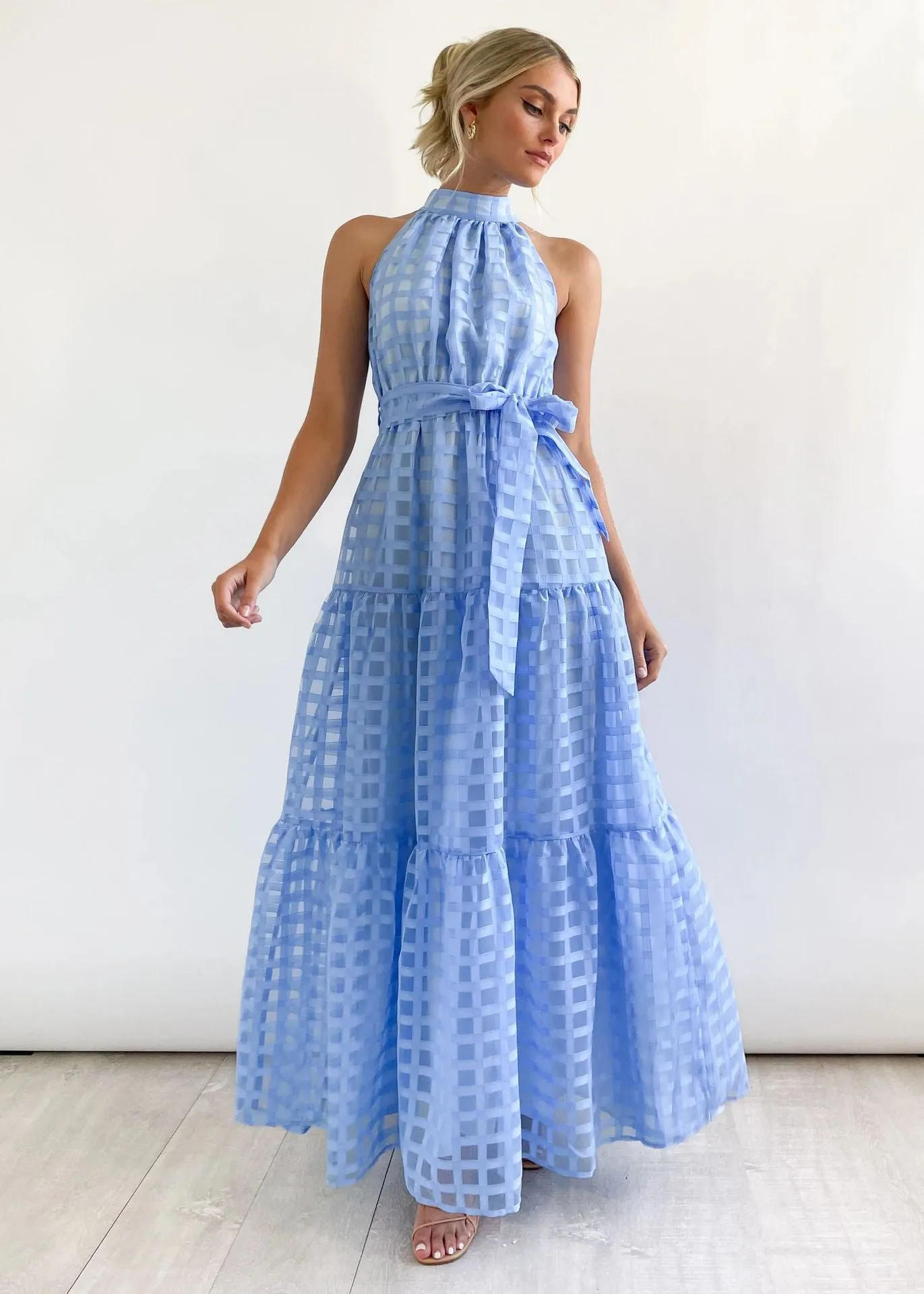 Hot Pink Halter Retro Maxi Summer Dress