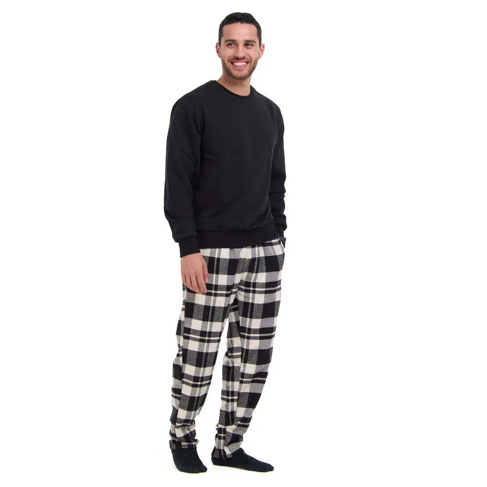 Men Winter Pajama Set Black Hoodie   Black x White Checkered Pants