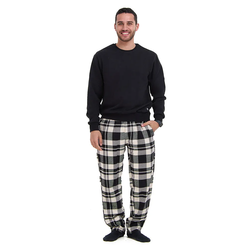 Men Winter Pajama Set Black Hoodie   Black x White Checkered Pants