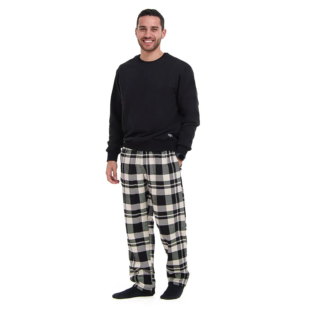 Men Winter Pajama Set Black Hoodie   Black x White Checkered Pants