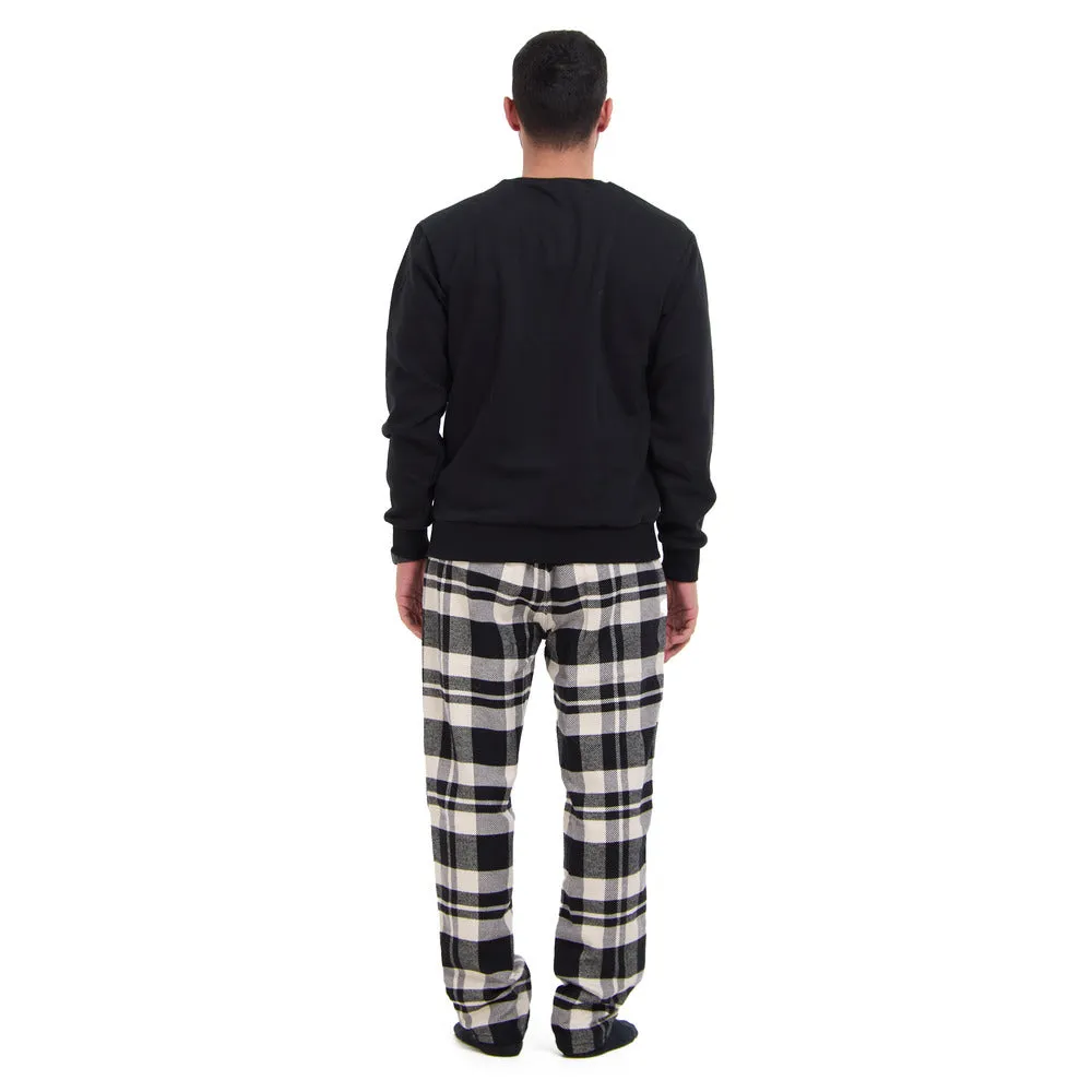 Men Winter Pajama Set Black Hoodie   Black x White Checkered Pants