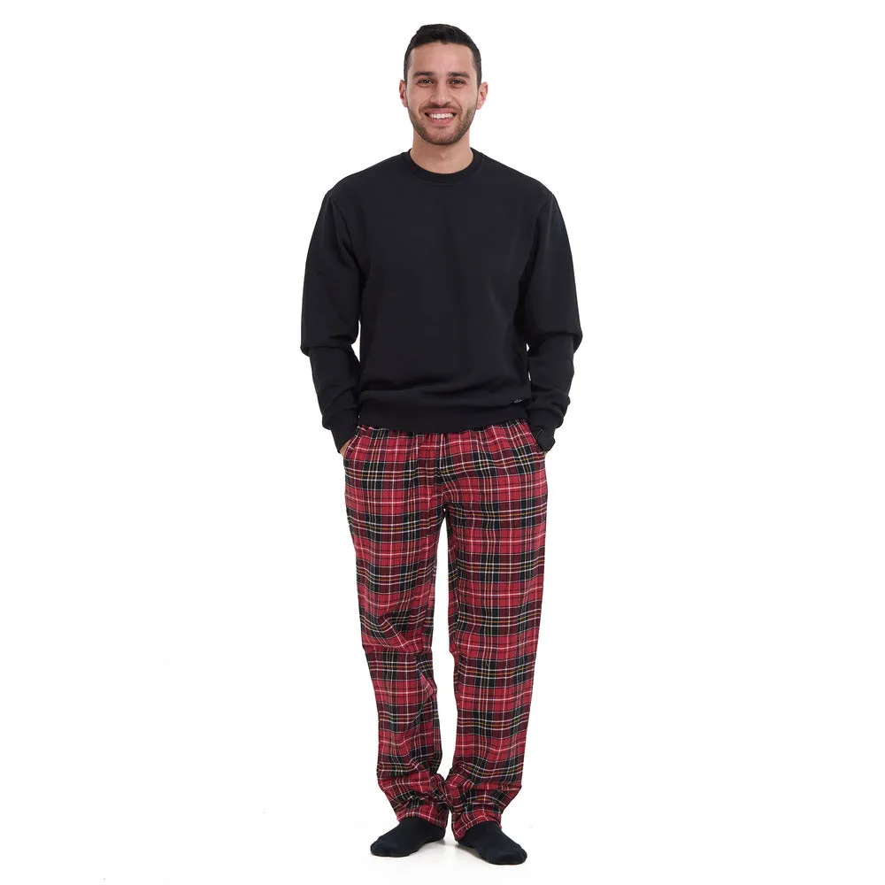 Men Winter Pajama Set Black sweatshirt   Red x Black Checkered Pants