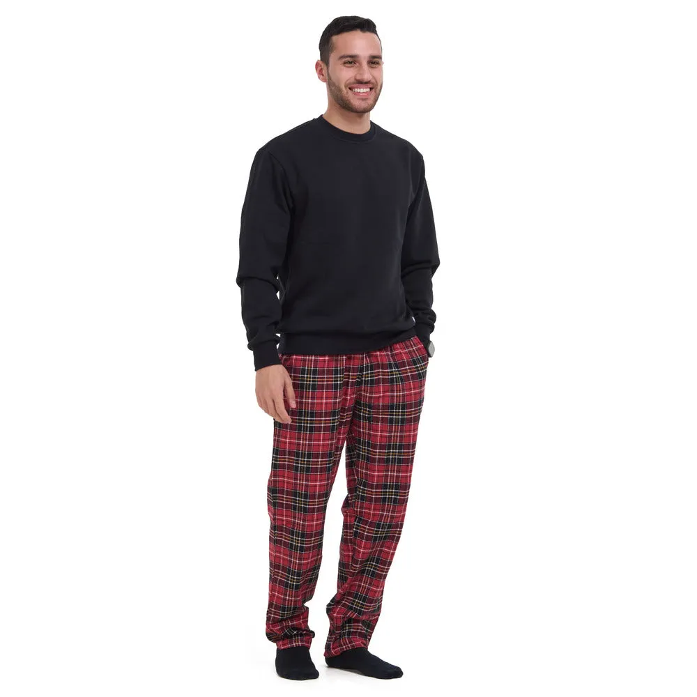 Men Winter Pajama Set Black sweatshirt   Red x Black Checkered Pants