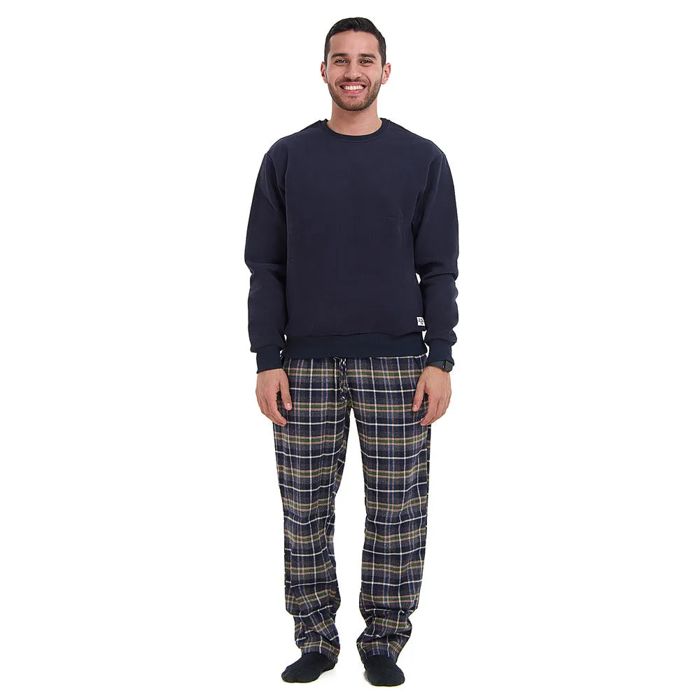 Men Winter Pajama Set Dark blue sweatshirt   Dark Blue x Olive Checkered Pants