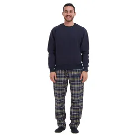 Men Winter Pajama Set Dark blue sweatshirt   Dark Blue x Olive Checkered Pants