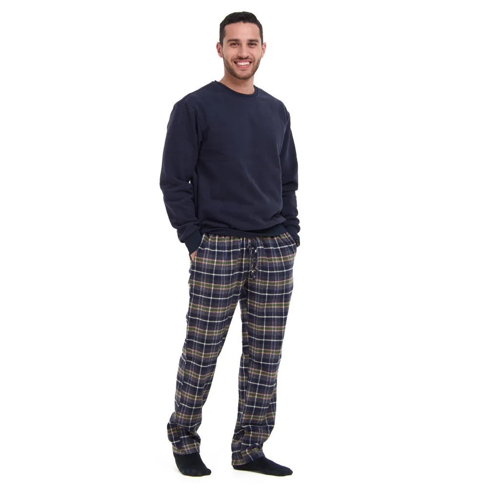 Men Winter Pajama Set Dark blue sweatshirt   Dark Blue x Olive Checkered Pants
