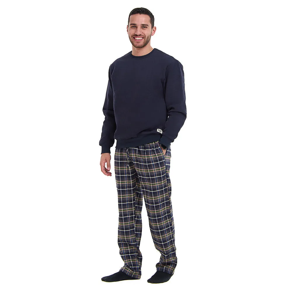 Men Winter Pajama Set Dark blue sweatshirt   Dark Blue x Olive Checkered Pants