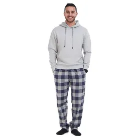 Men Winter Pajama Set Light Grey Hoodie   Blue x Light Grey Checkered Pants