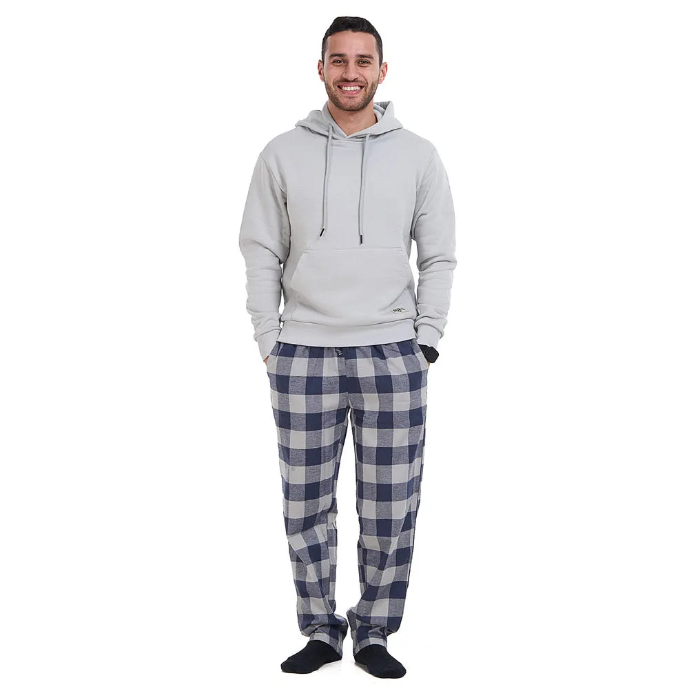 Men Winter Pajama Set Light Grey Hoodie   Blue x Light Grey Checkered Pants