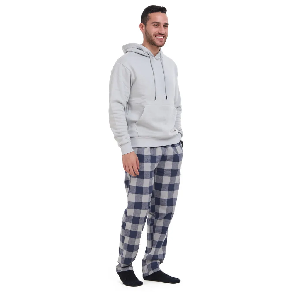 Men Winter Pajama Set Light Grey Hoodie   Blue x Light Grey Checkered Pants
