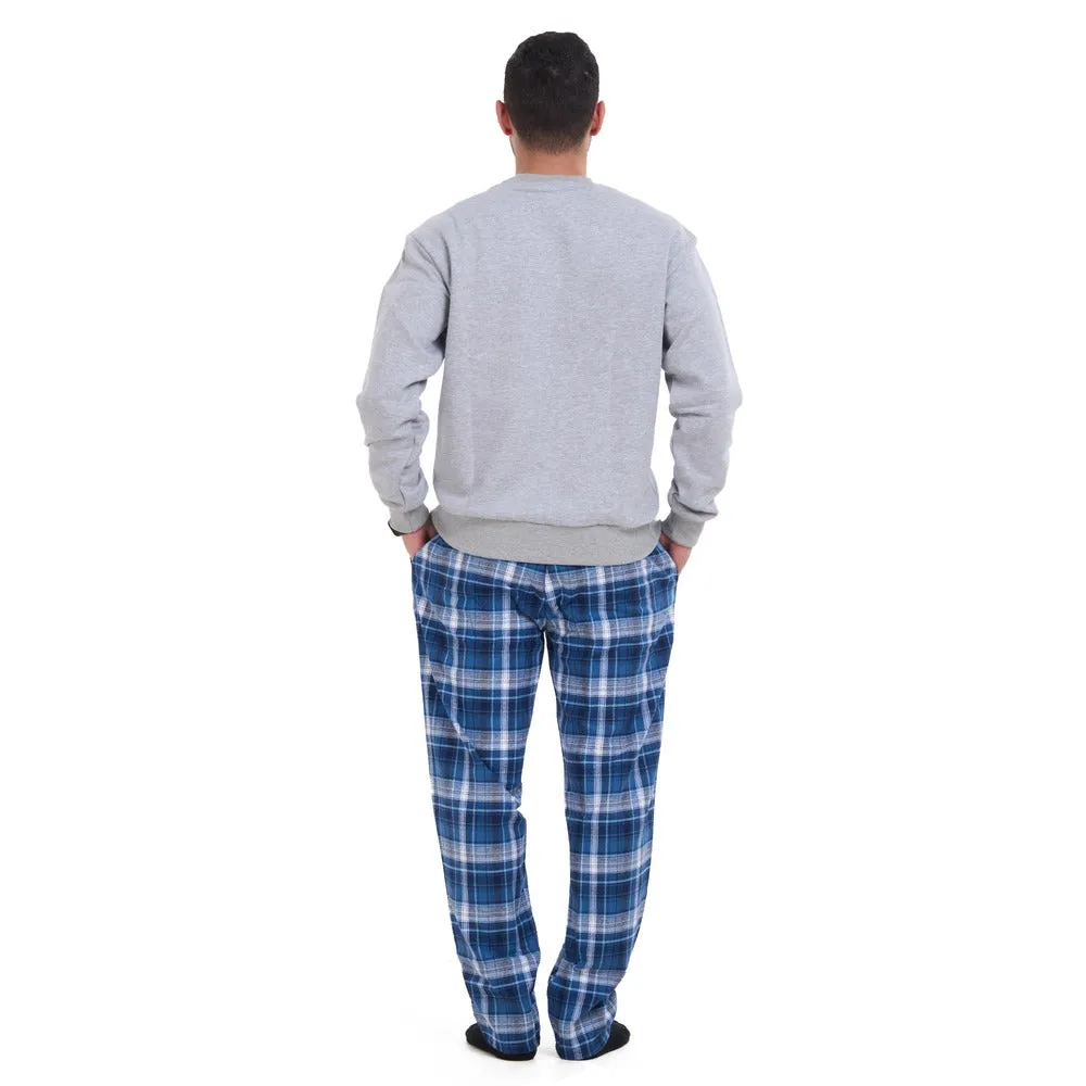 Men Winter Pajama Set Light Grey sweatshirt   Dark Blue x Light Grey Checkered Pants