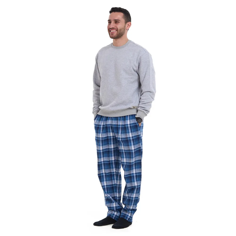 Men Winter Pajama Set Light Grey sweatshirt   Dark Blue x Light Grey Checkered Pants