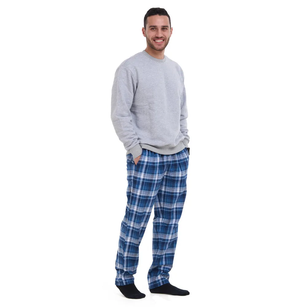 Men Winter Pajama Set Light Grey sweatshirt   Dark Blue x Light Grey Checkered Pants