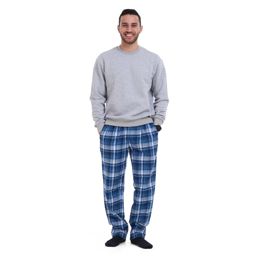 Men Winter Pajama Set Light Grey sweatshirt   Dark Blue x Light Grey Checkered Pants