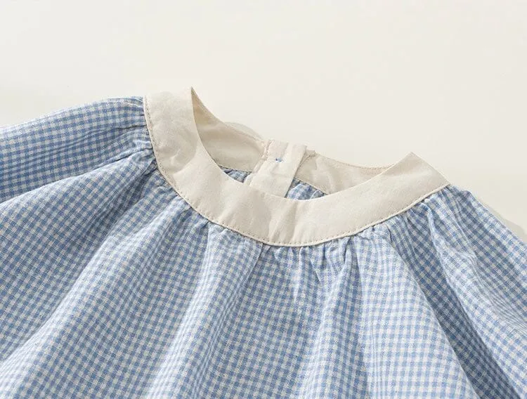 Pastoral Style Cotton Plaid Long-Sleeve Dress