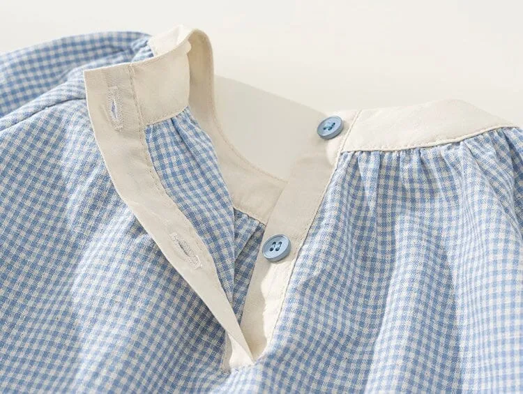 Pastoral Style Cotton Plaid Long-Sleeve Dress
