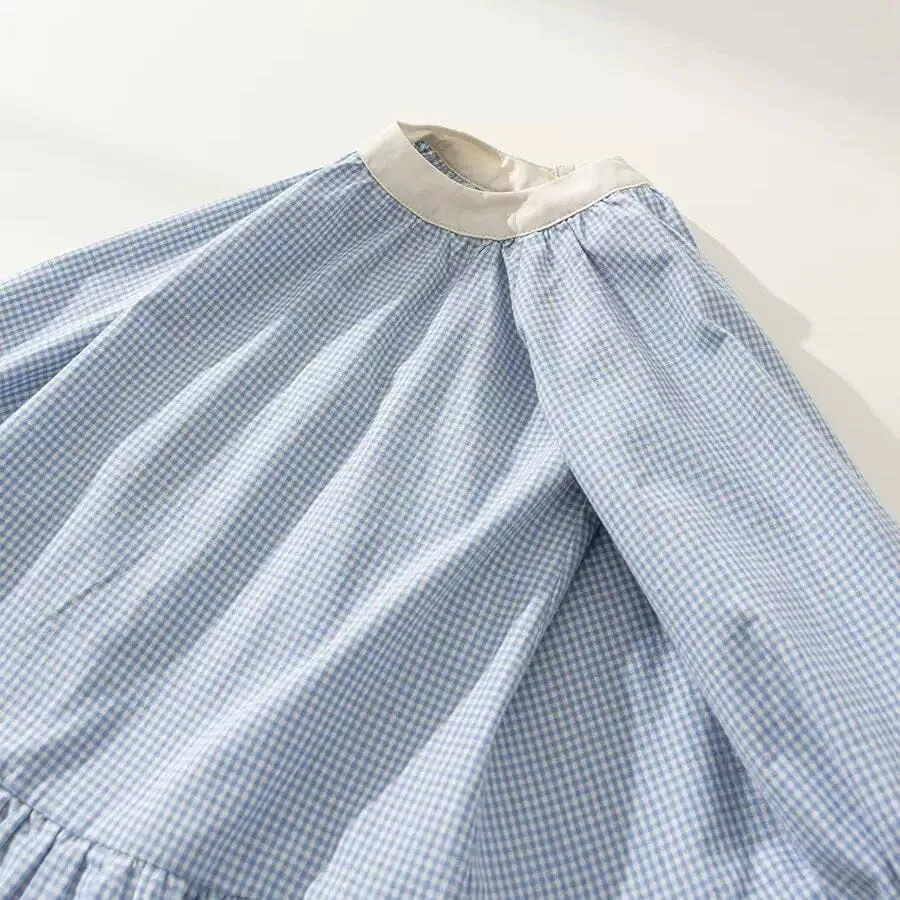 Pastoral Style Cotton Plaid Long-Sleeve Dress