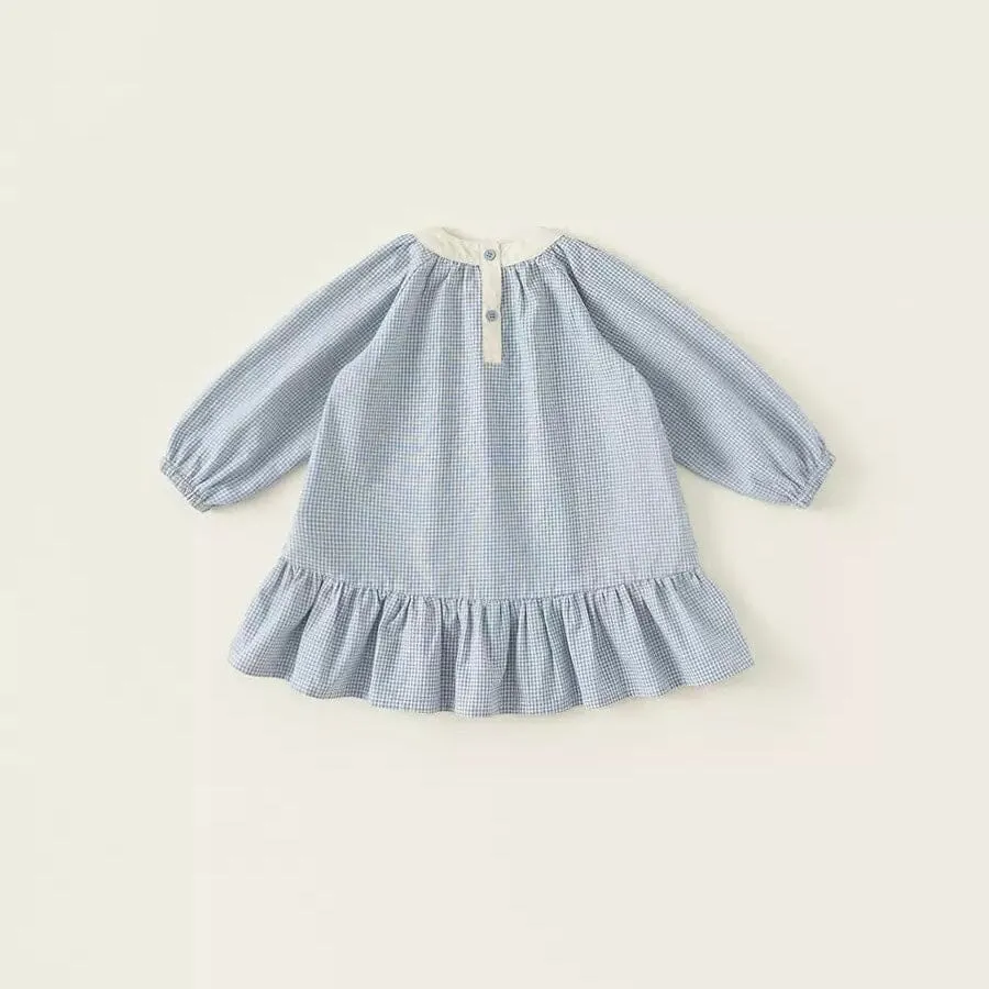Pastoral Style Cotton Plaid Long-Sleeve Dress