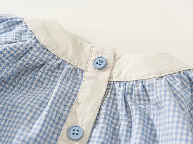 Pastoral Style Cotton Plaid Long-Sleeve Dress