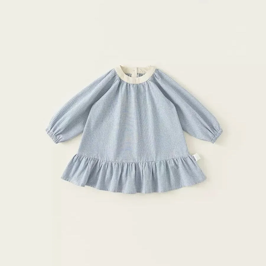 Pastoral Style Cotton Plaid Long-Sleeve Dress