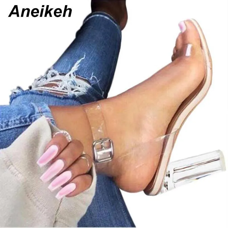 PVC Jelly Sandals Crystal Open Toed High Heels