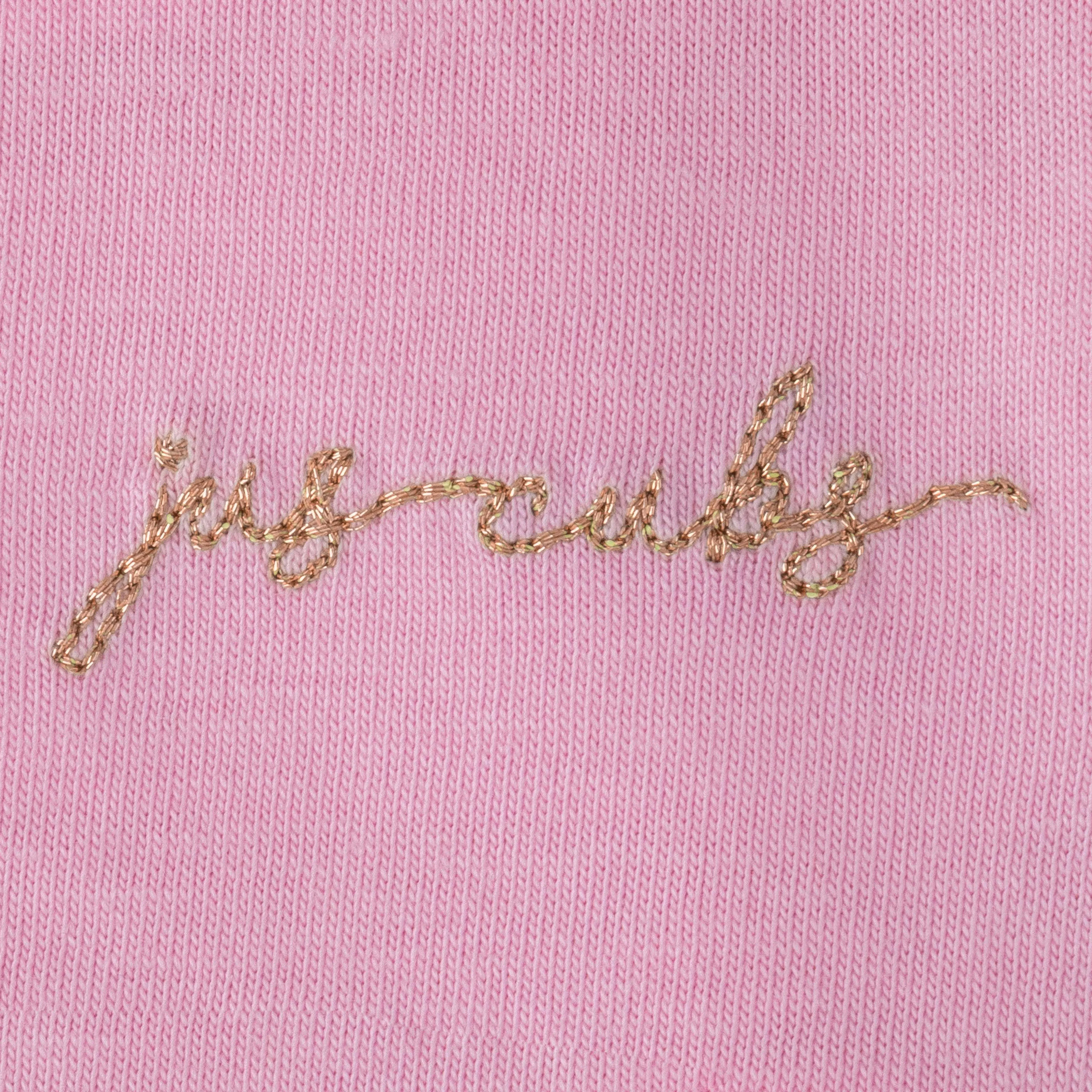 "Girls' Pink Solid Polo T-Shirt with Ruffled Button Placket , White Collar & Embroidered Logo"