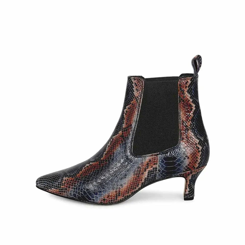 Saint G Animal Print Navy Leather Slip On Ankle Boots