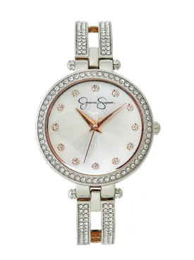Silver Tone Crystal Double Arm Bangle Watch
