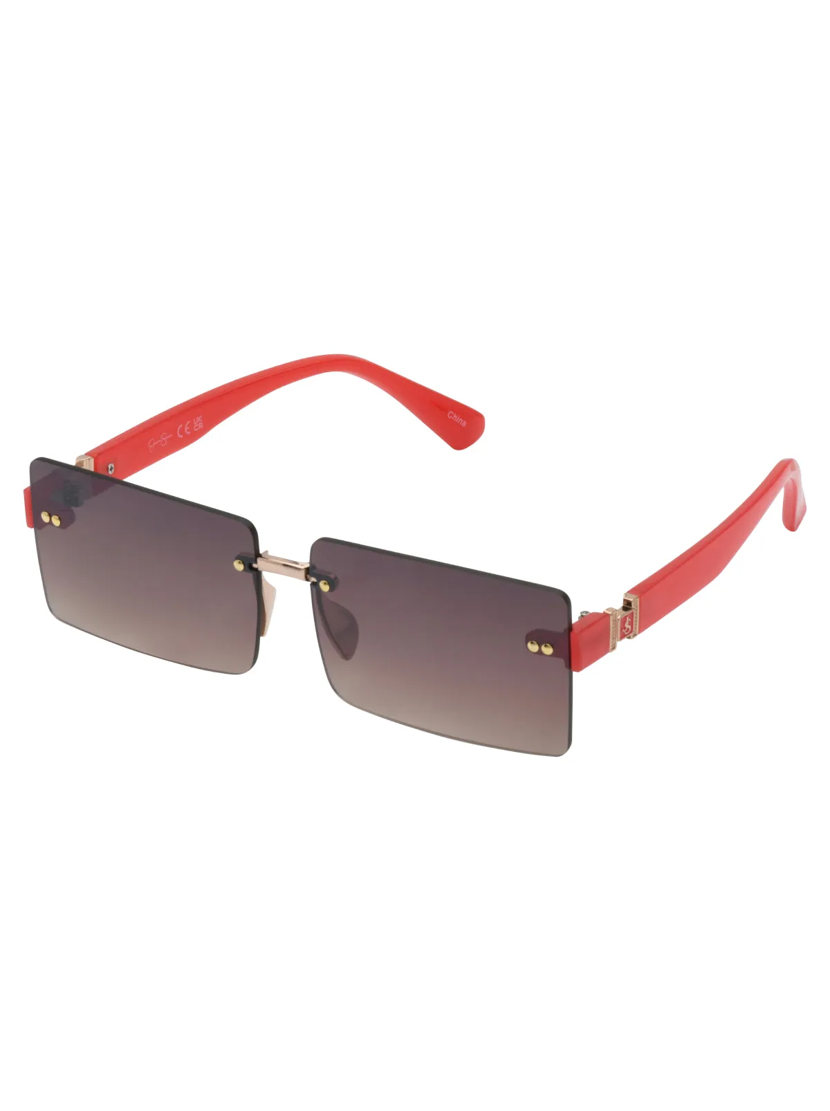 Sleek Rectangular Metal Sunglasses in Gold & Milky Coral