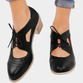 Women's Lace-Up Brogue Shoes  Vintage Cut-Out Design  Chunky High Heels  Classic Casual Footwear  Multiple Colours